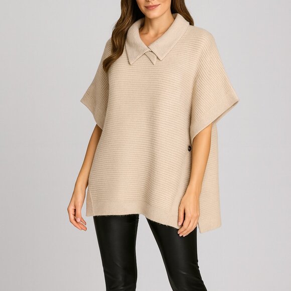 NWT Made in Italy Belle France Old Money Style Pullover Poncho Sweater Cardigan - Picture 1 of 12